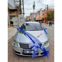 Mavi Tüllü Gelin Arabası Süsü/Mavi Yapay Gelin Arabası Çiçeği